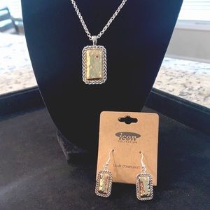 Hammered & Braided Two-Tone Rectangle Pendant Necklace and Earring Set